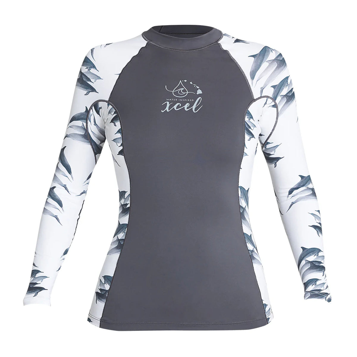 Xcel Water Inspired Premium Stretch Performance Fit Youth Girl's L/S Rashguard -  Gunmetal/Dophin