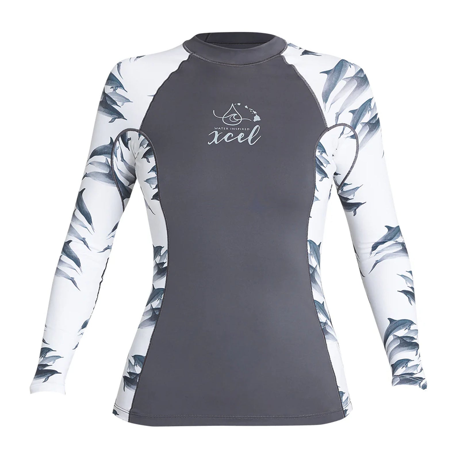Xcel Water Inspired Premium Stretch Performance Fit Youth Girl's L/S Rashguard -  Gunmetal/Dophin