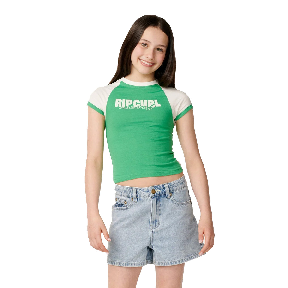 Rip Curl Island Ringer Youth Girl's S/S T-Shirt - Green