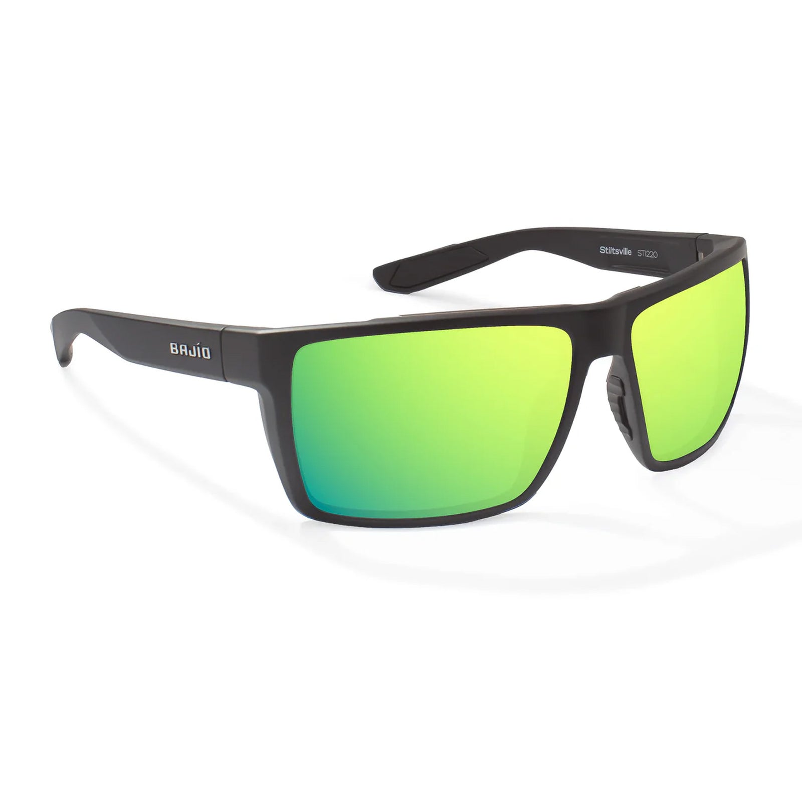 Bajio Stiltsville X-Large Men's Sunglasses - Black Matte/Green Mirror Polarized