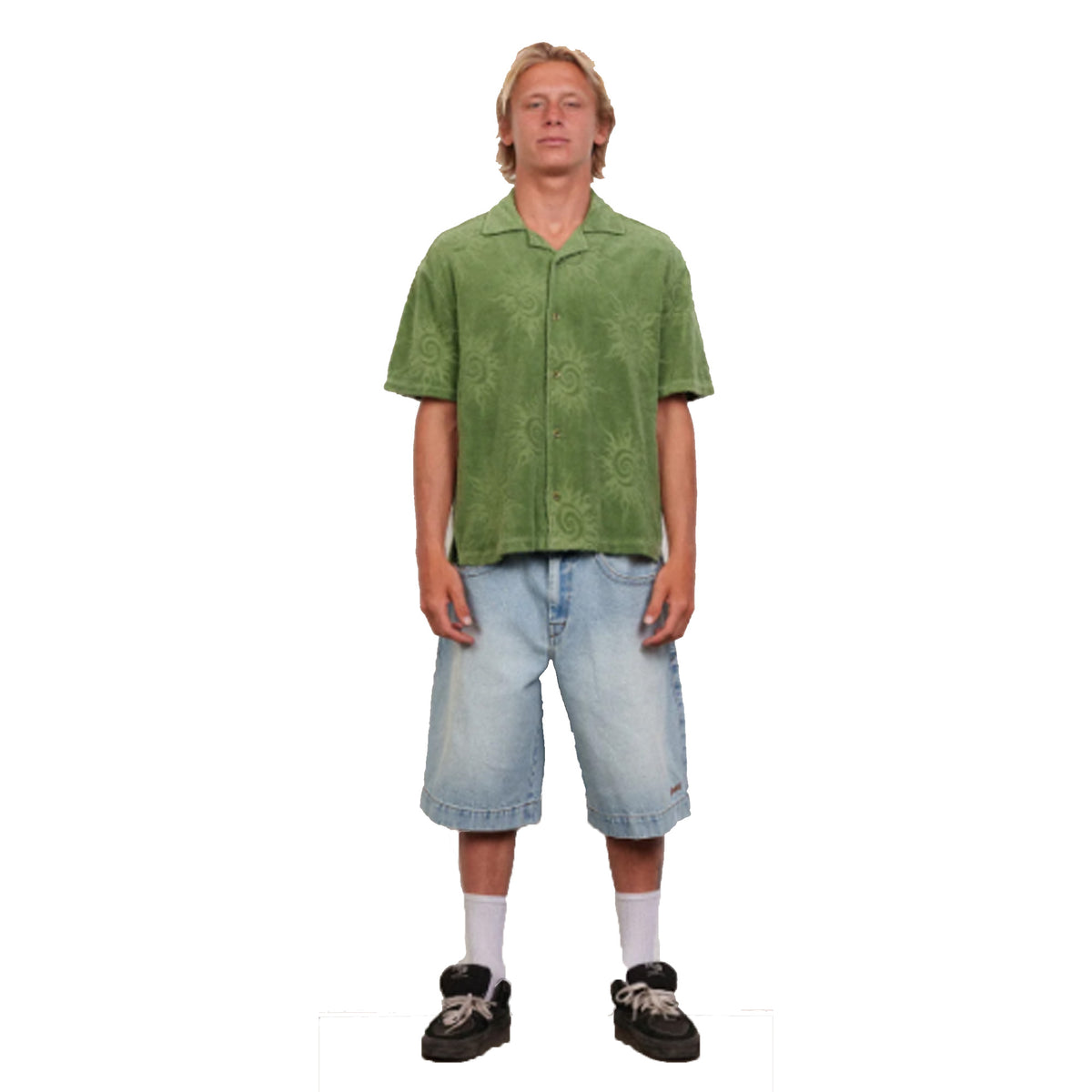 Lost Ka La Jacquard Woven Men's S/S Dress Shirt - Green Tea