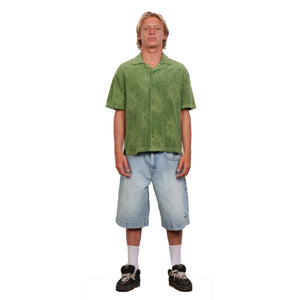 Lost Ka La Jacquard Woven Men's S/S Dress Shirt - Green Tea