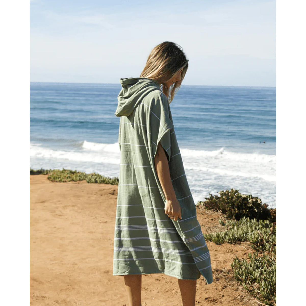 Sand Cloud Classic Stripe Hooded Poncho - Hedge Green