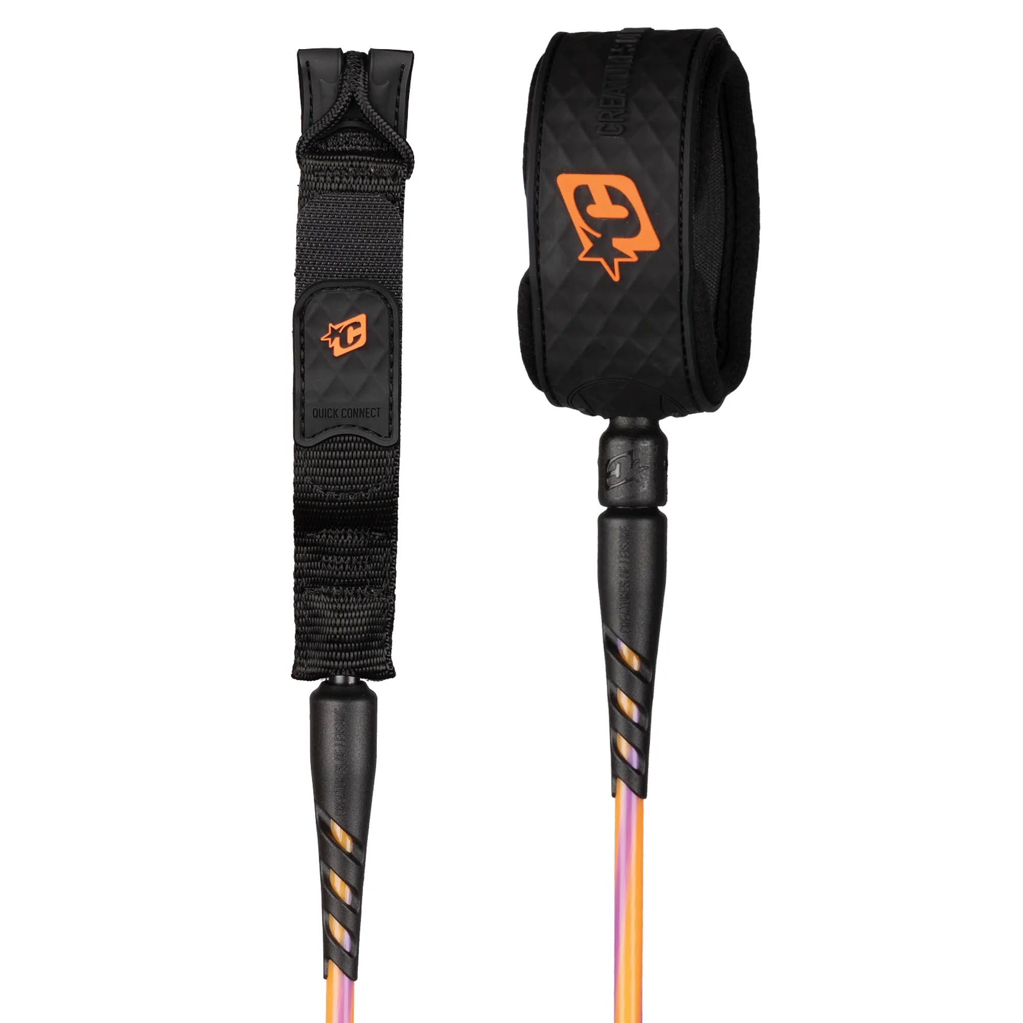 Creatures of Leisure Reliance 2.0 Medium Duty Surfboard Leash - 6'/Hi-Vis Purple Twist Black