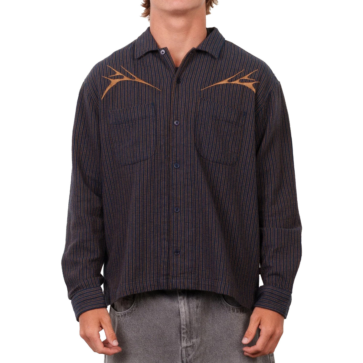 Lost Crawler Woven Men's L/S Dress Shirt - Indigo