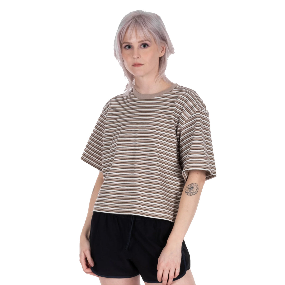 Jetty Avalon Striped Women's S/S T-Shirt - Tan
