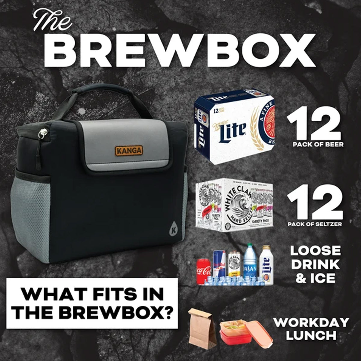 Kanga Coolers Midnight BrewBox™ 12-Pack Cooler - Black/Grey
