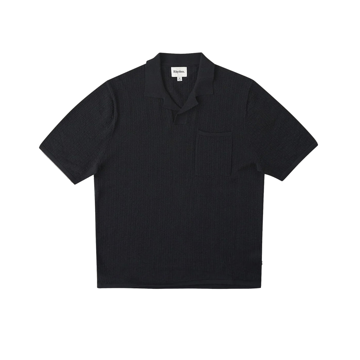 Rhythm Textured Knit Johnny Polo Men's Dress Shirt - Black