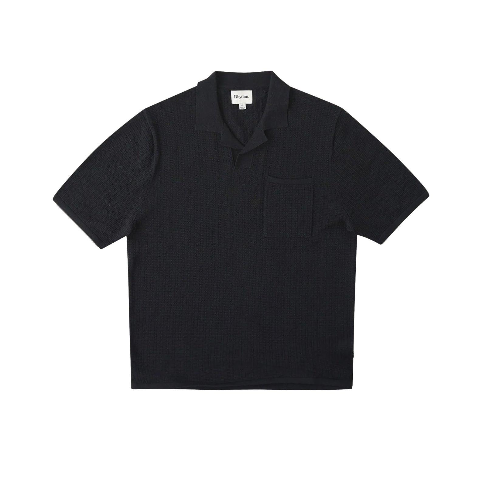 Rhythm Textured Knit Johnny Polo Men's Dress Shirt - Black