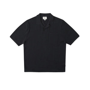 Rhythm Textured Knit Johnny Polo Men's Dress Shirt - Black