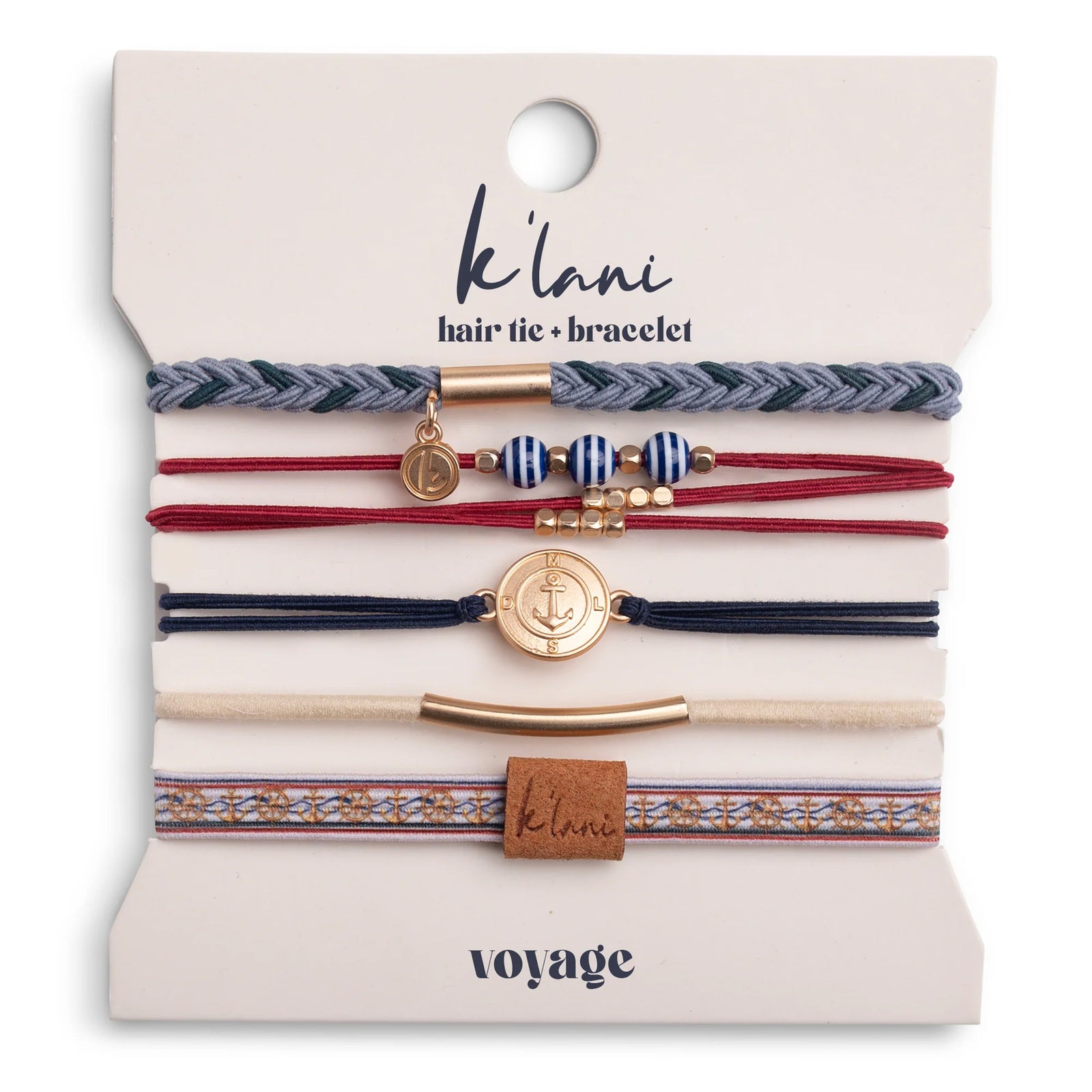 K'lani Classic Nautical Navy, Red & Gold with Anchor Accents Hair Tie Bracelets - Voyage
