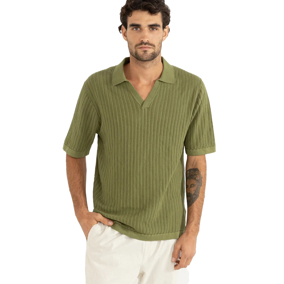 Rhythm Relaxed Knit Polo S/S Dress Shirt - Sage