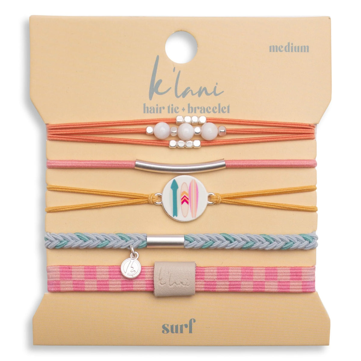 K'lani Surfboard with Silver Accents Hair Tie Bracelets - Surf