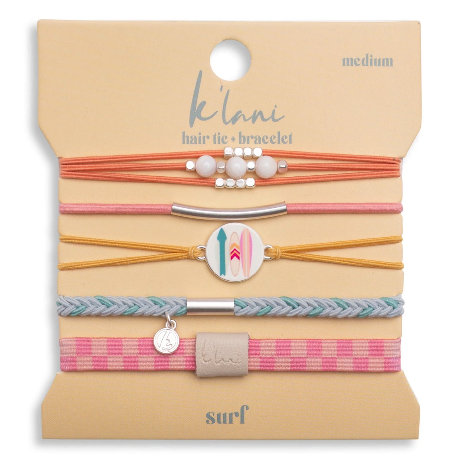 K'lani Surfboard with Silver Accents Hair Tie Bracelets - Surf