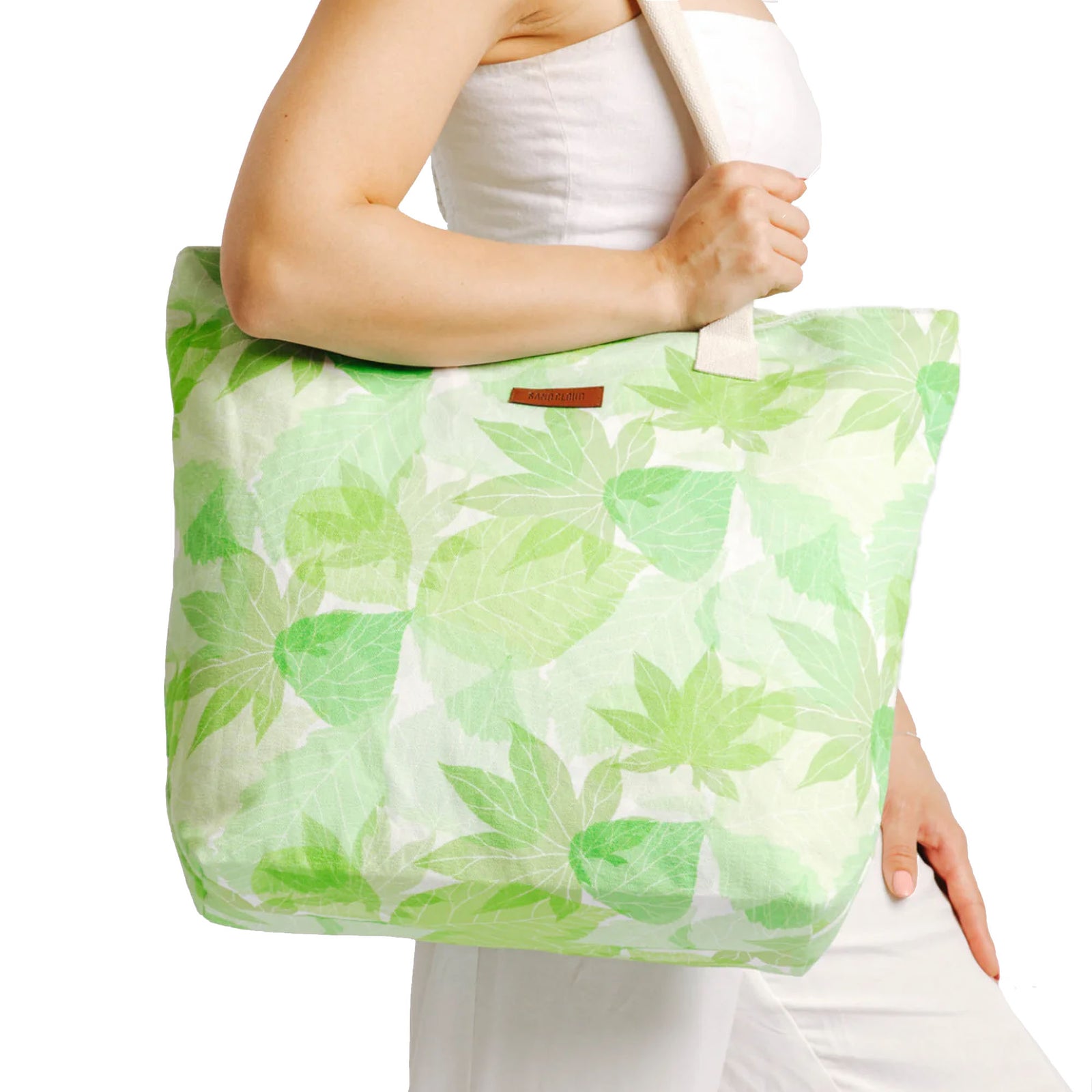 Sand Cloud Leaves Beach Tote - Green