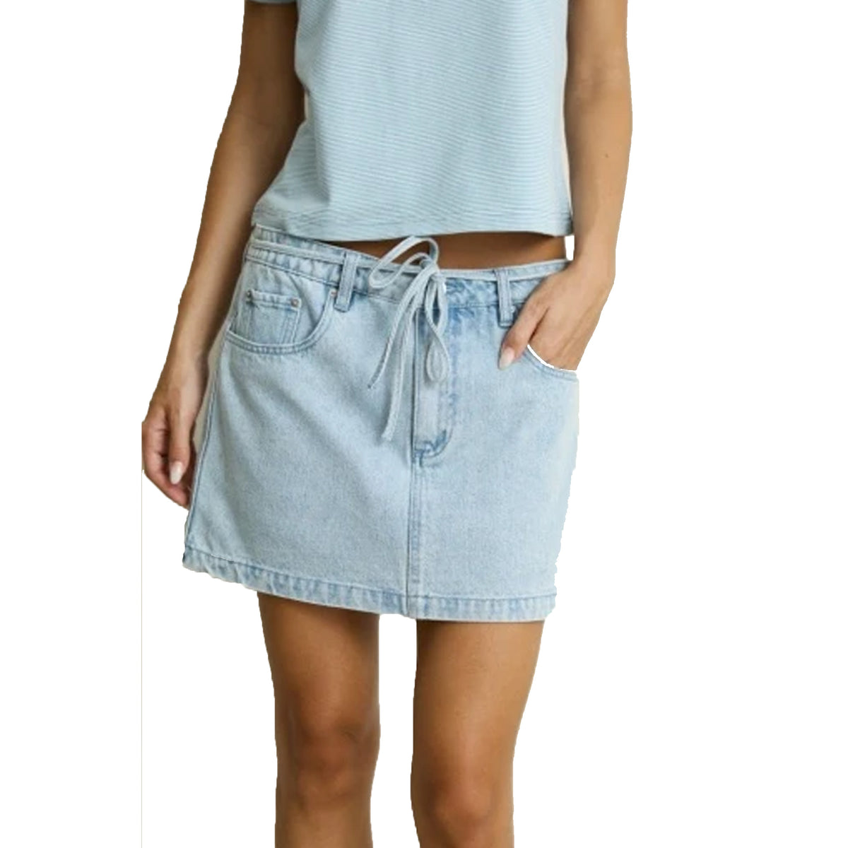 Rhyhtm Charlie Low Rise Mini Skirt - Light Wash