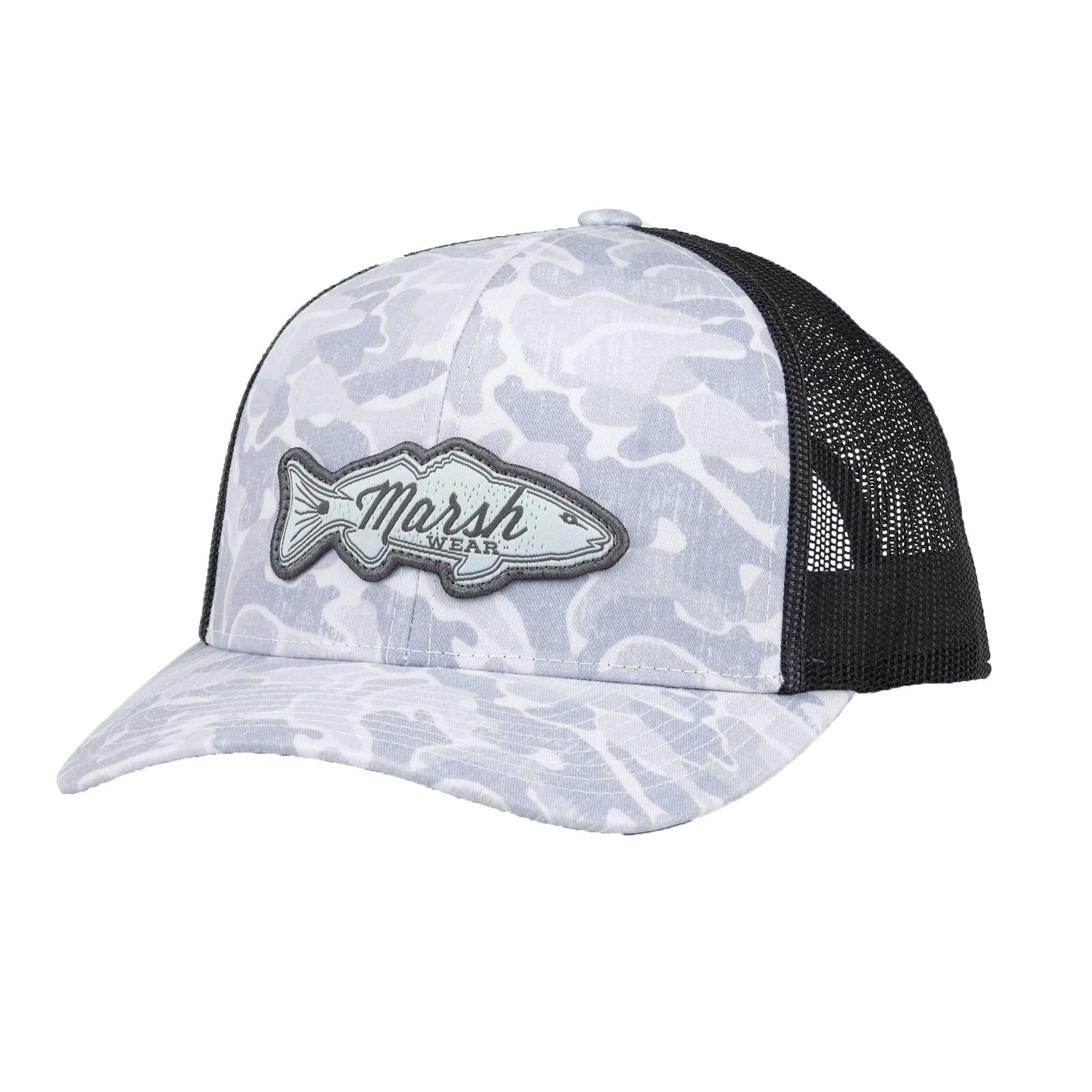 Marsh Wear Redfish Logo Men's Trucker Hat - Hazy Copahee Camo