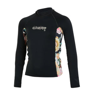 O'Neill Premium Skins Youth Girl's L/S Rashguard - Black/Mikah Floral
