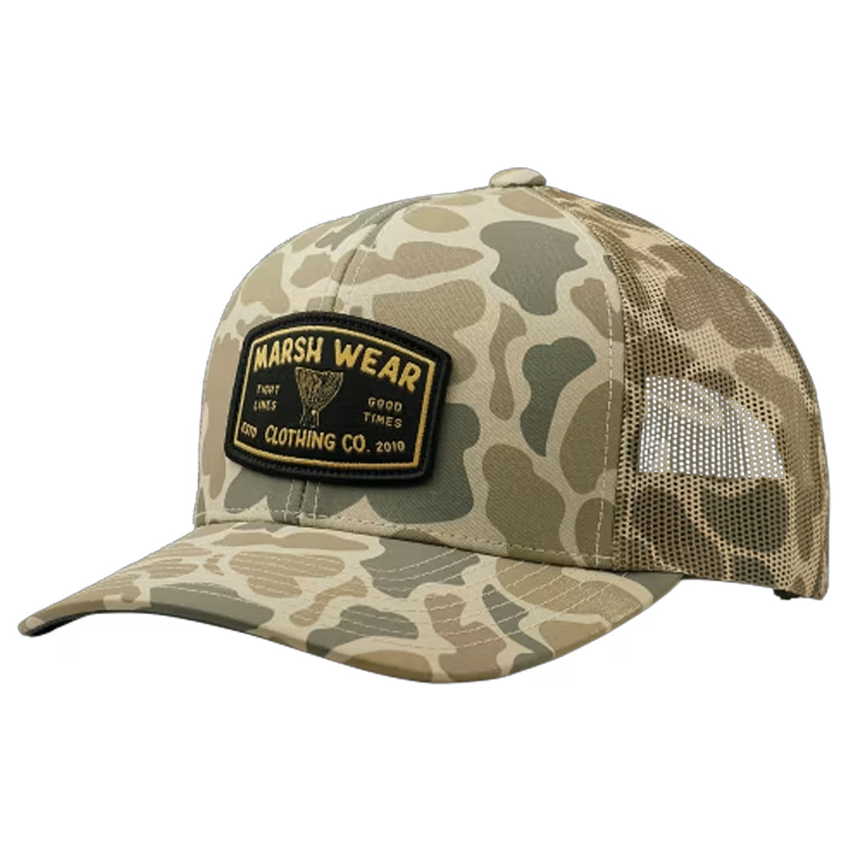 Marsh Wear Tight Lines Men's Trucker Hat - Khaki Mallard Camo