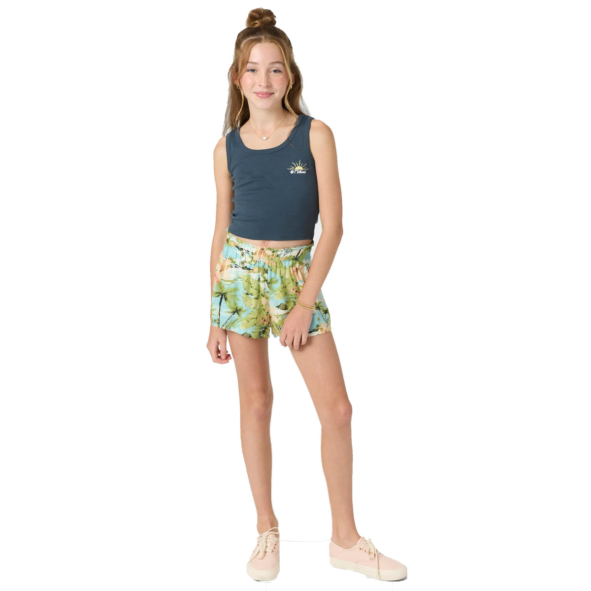 O'Neill Gabi Tropical Beach Youth Girls Beach Shorts - Nile Blue