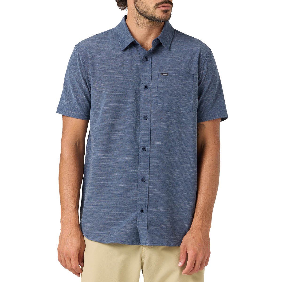 O'Neill UPF Slub Solid Standard Fit Men's S/S Dress Shirt - Navy