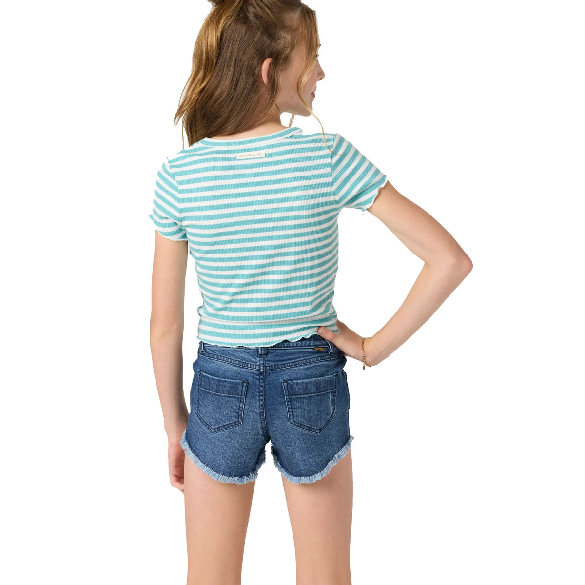 O'Neill Sammie Stripe Youth Girls S/S T-Shirt - Nile Blue