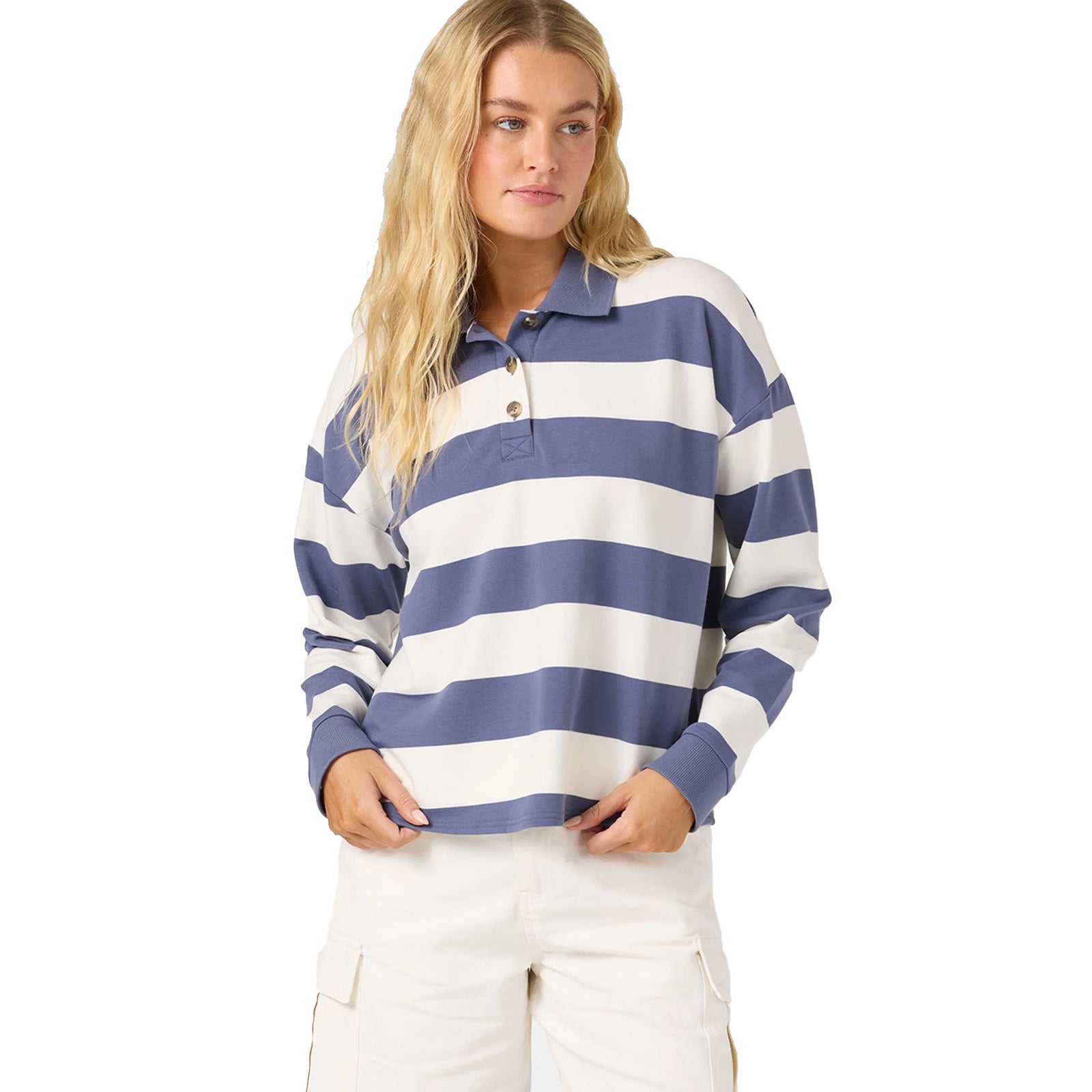 O'Neill O'Riginals Kyra Crop Polo Women's L/S Shirt - Nightshadow Blue