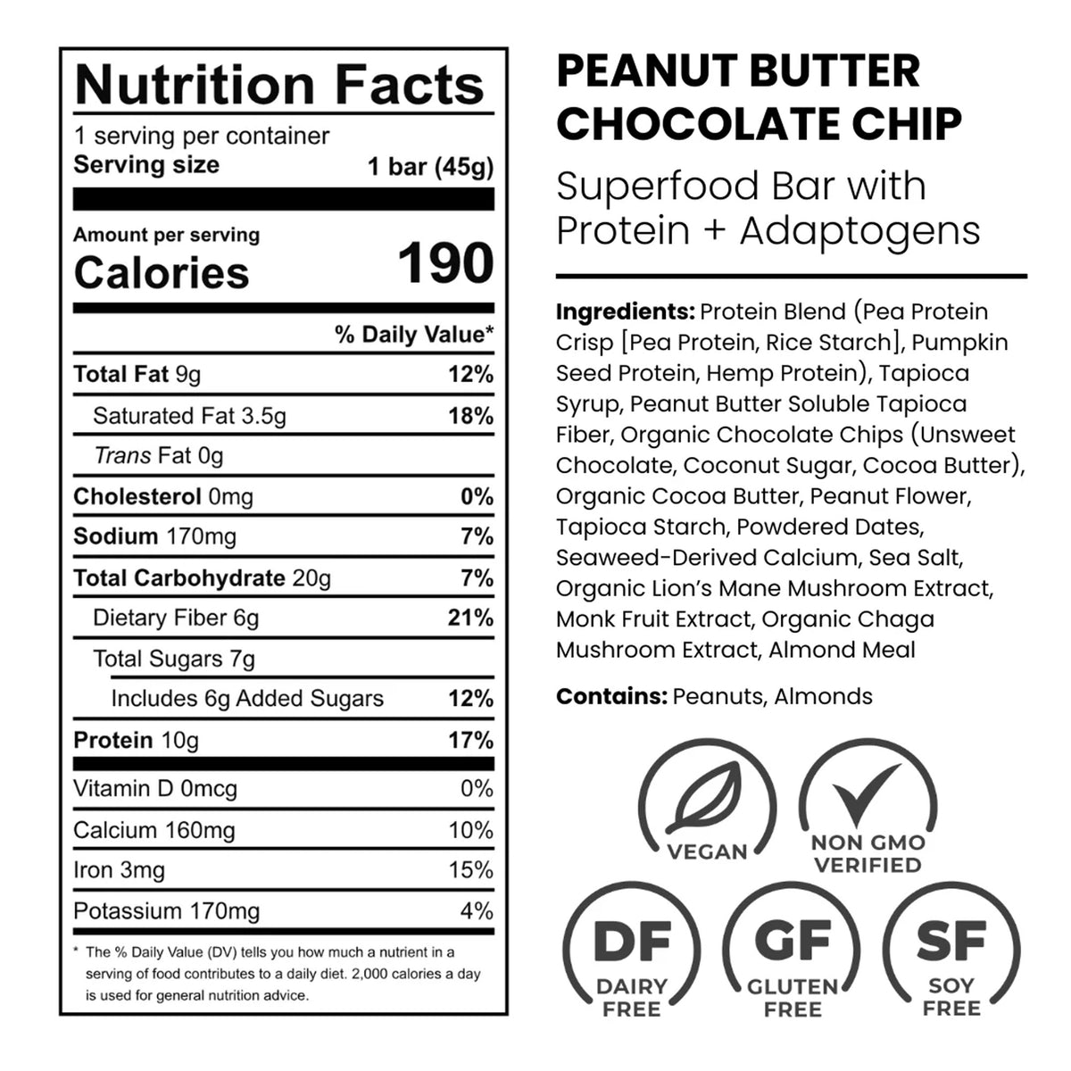 Laird Superfood Peanut Butter Chocolate Chip Protein Bar