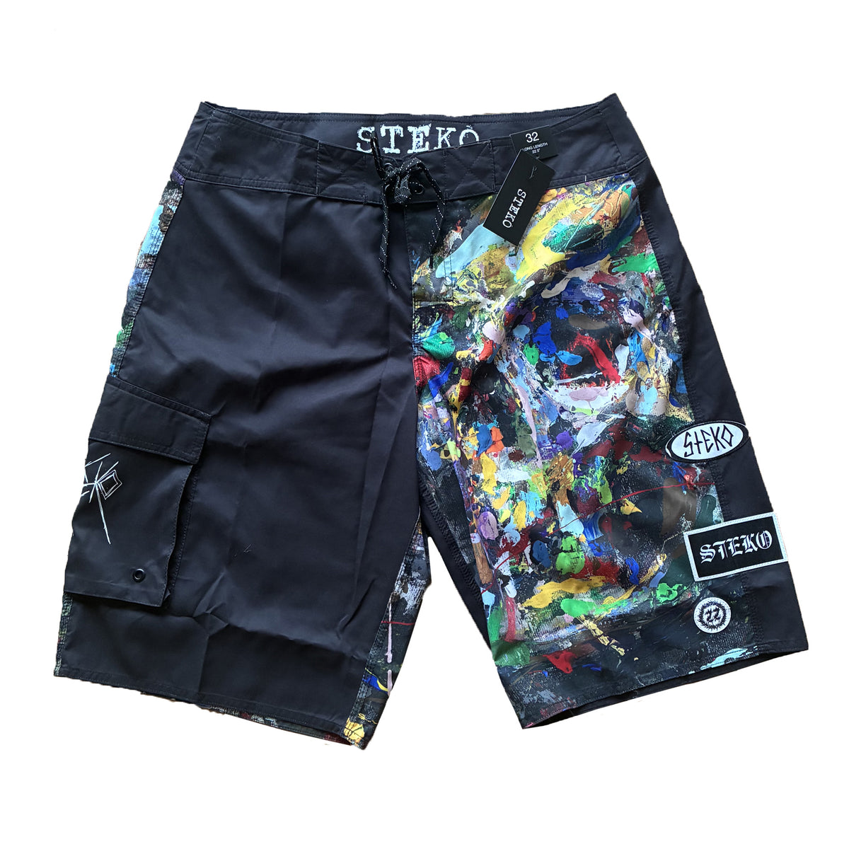 Steko Paint Skull 22.5" Men's Boardshorts - Black