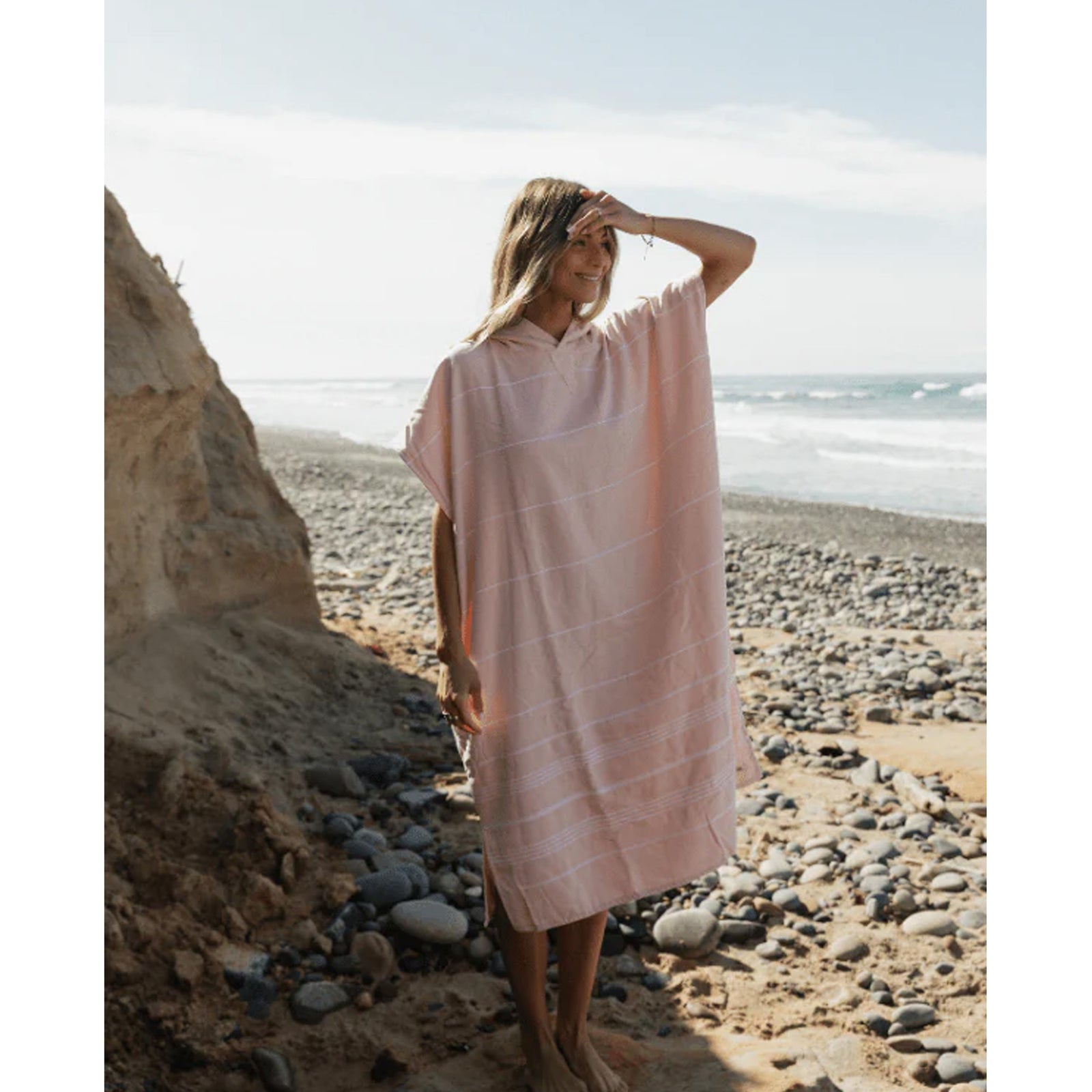 Sand Cloud Classic Stripe Hooded Poncho - Calcite Pink