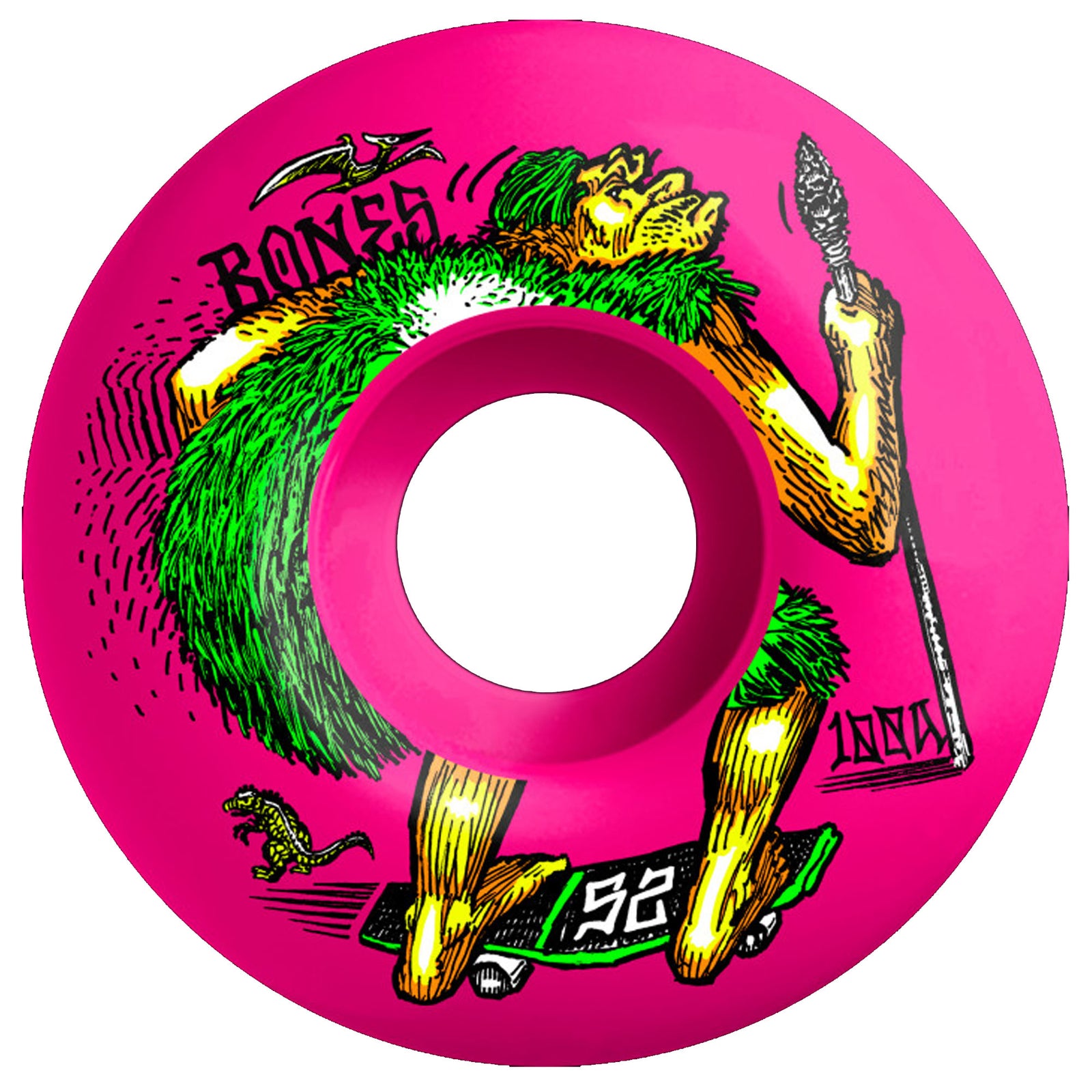 Bones 100's OG V4 Neonderthal 52mm Skate Wheels - Pink