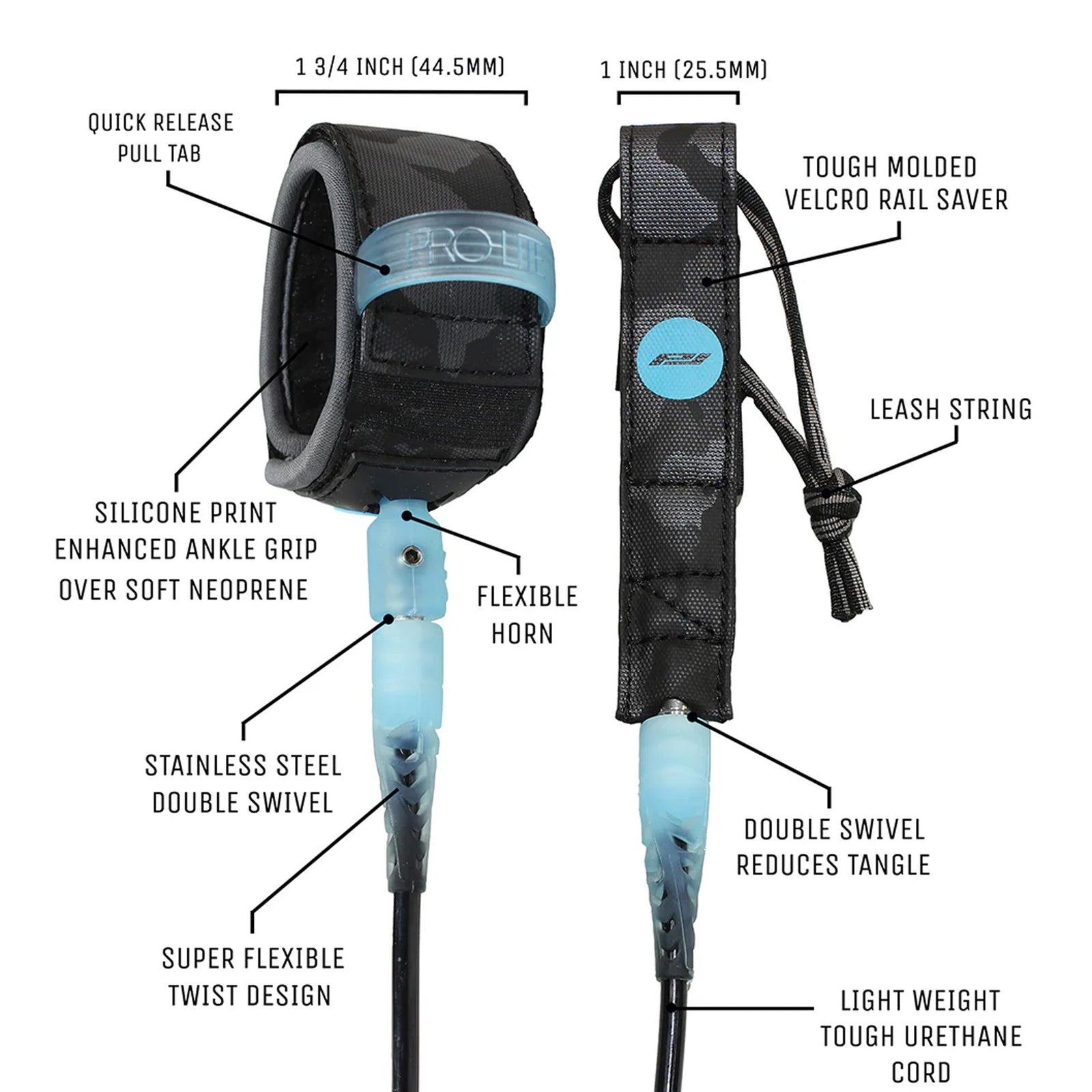 Pro-Lite Comp Double Swivel Surfboard Leash - 6'0"/Lime Green