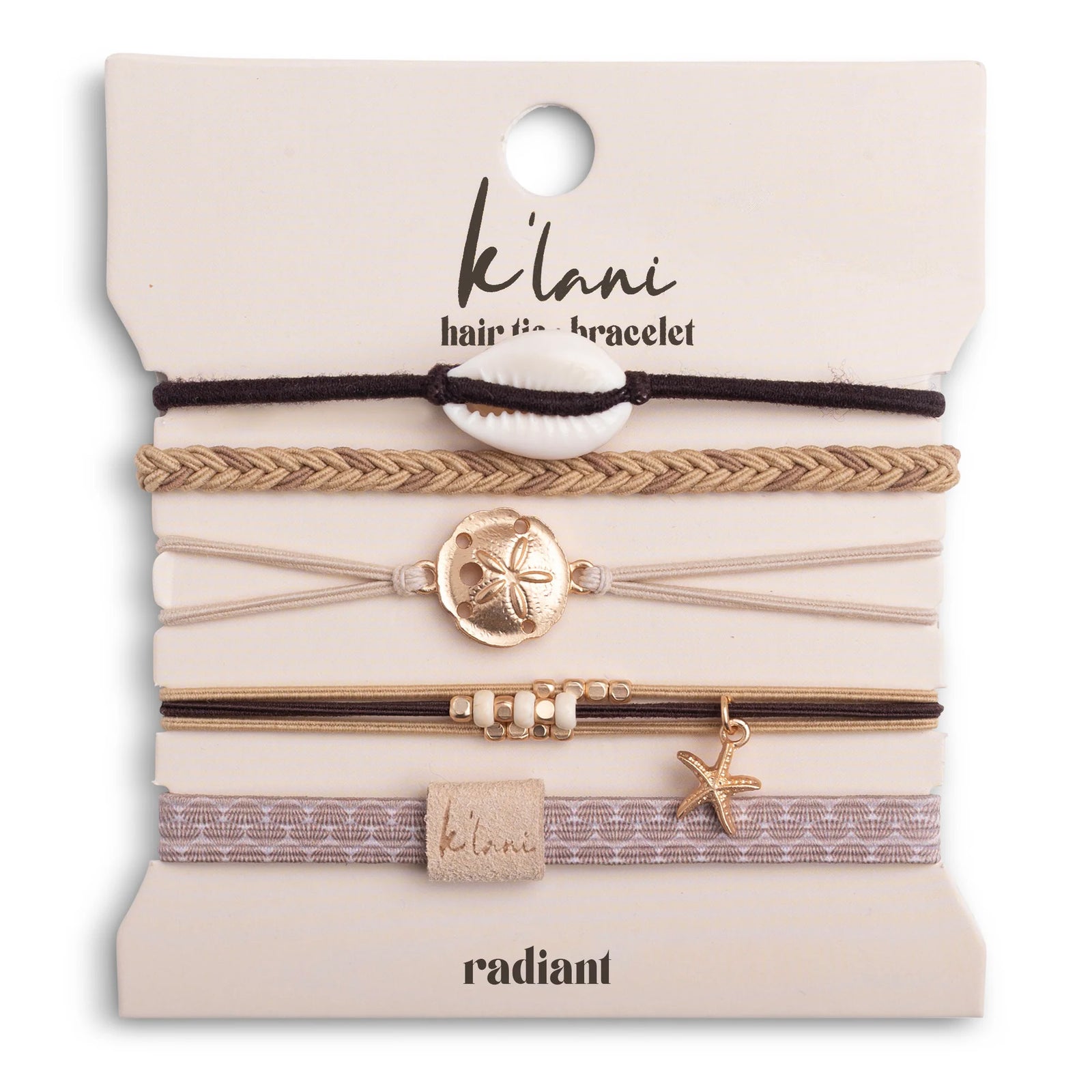 K'lani Seashell Theme in Cream & Black Hair Tie Bracelets - Radiant