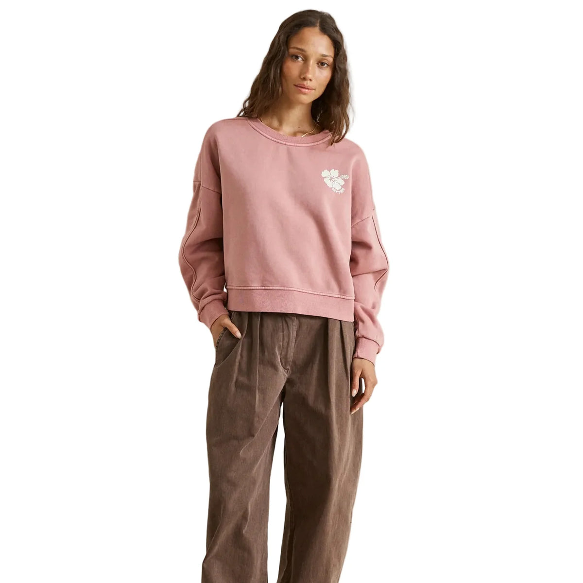 Rhythm Koko Slouchy Crew Neck Women's L/S Sweater - Rose