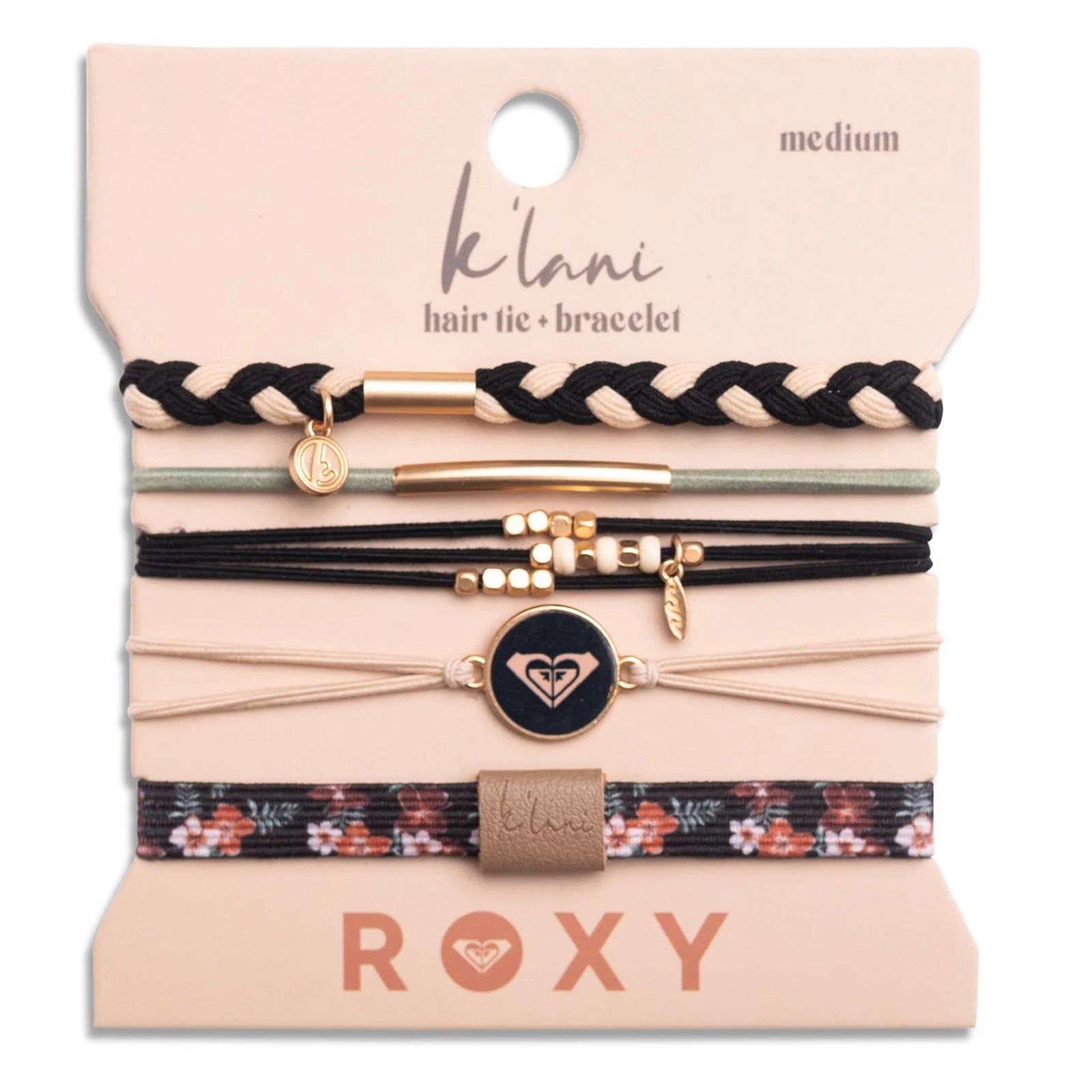 K'lani Black & Neutral Beachy Vibe Hair Tie Bracelets - Roxy Coastal Drift