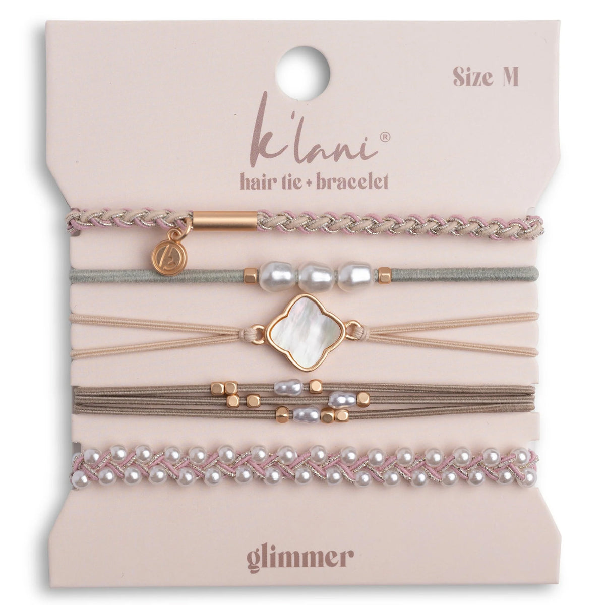 K'lani Soft Pinks with Pearl & Gold Accent Hair Tie Bracelets - Glimmer