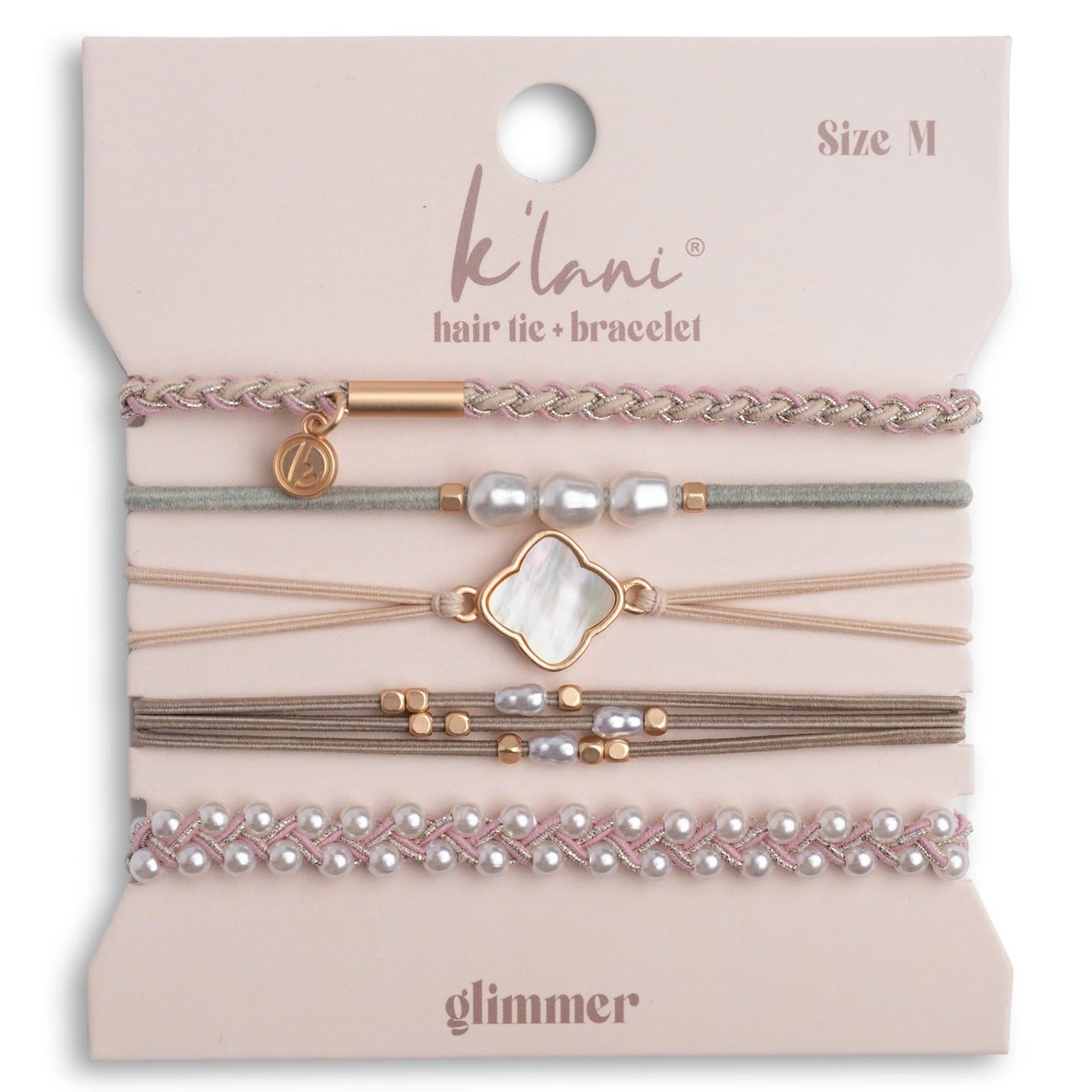 K'lani Soft Pinks with Pearl & Gold Accent Hair Tie Bracelets - Glimmer