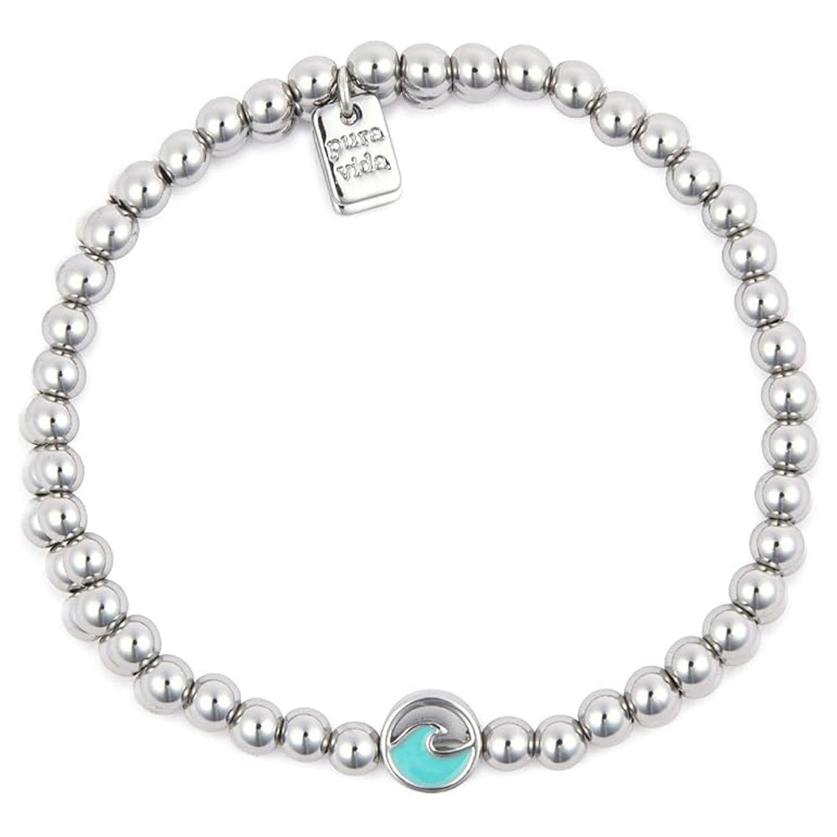 Pura Vida Enamel Wave Ball Bead Stretch Bracelet - Silver