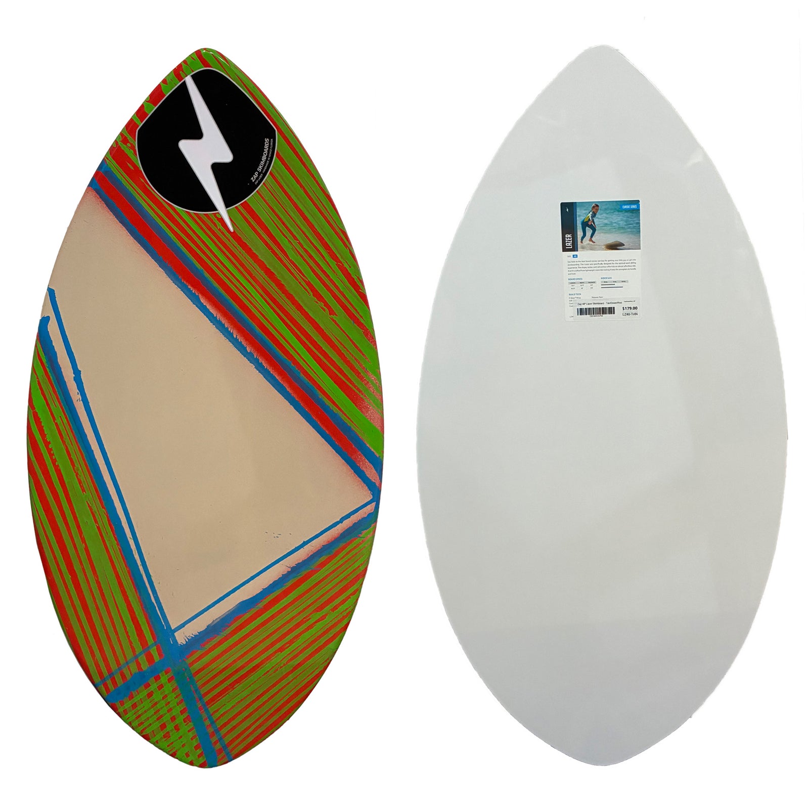 Zap 40" Lazer Skimboard - Tan/Green/Red