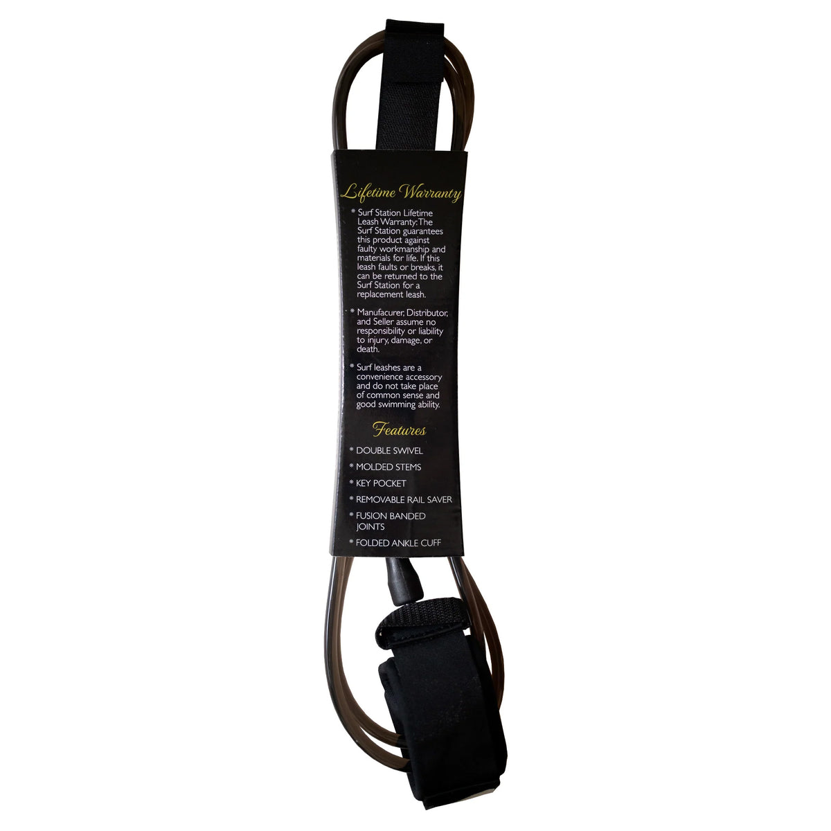 Surf Station Signature Series Longboard Ankle Surfboard Leash - 10'/Black