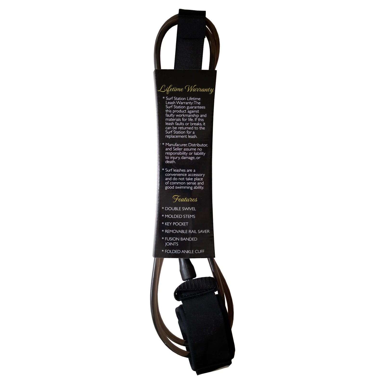 Surf Station Signature Series Longboard Ankle Surfboard Leash - 10'/Black