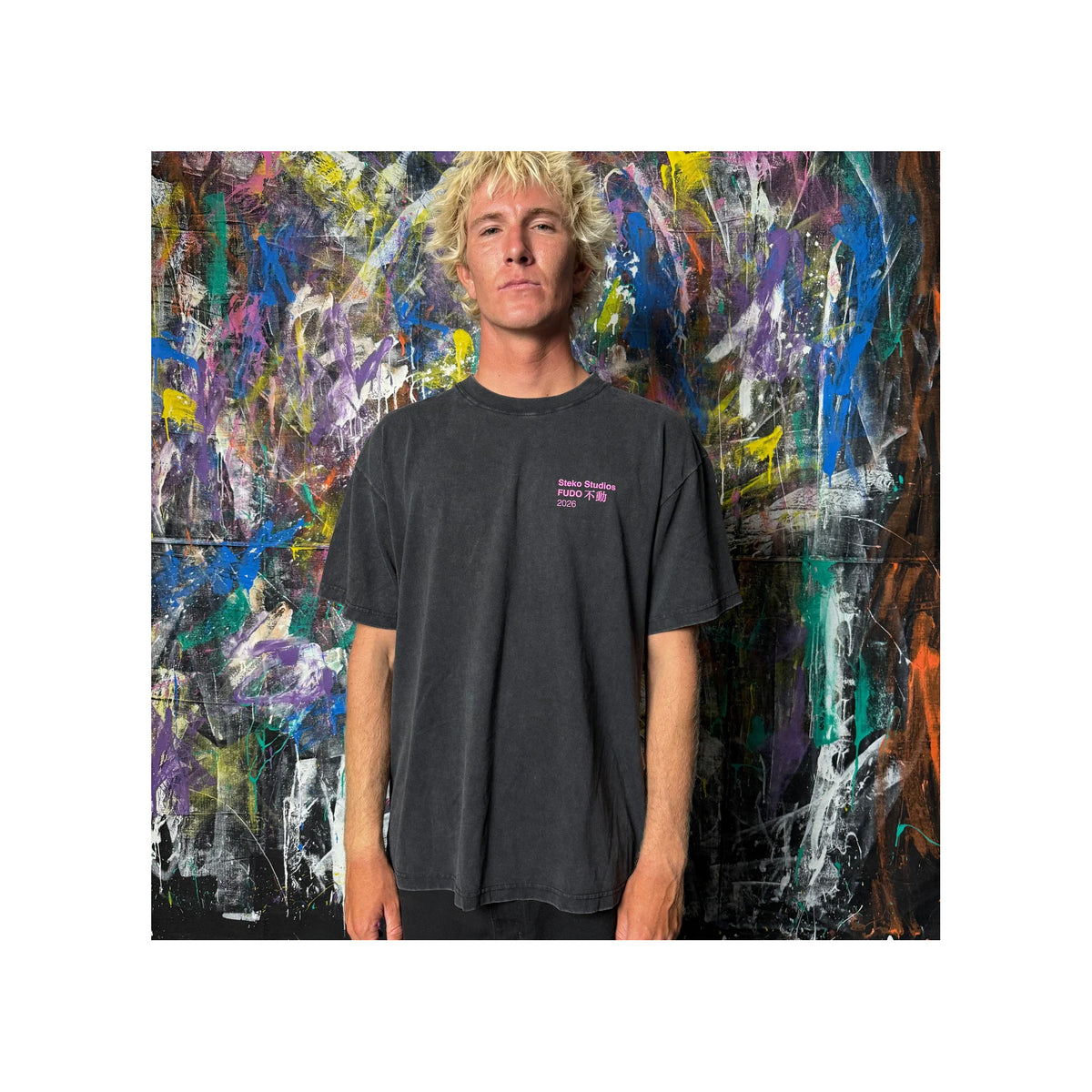 Steko Painted Fudo Men's S/S Shirt - Faded Black