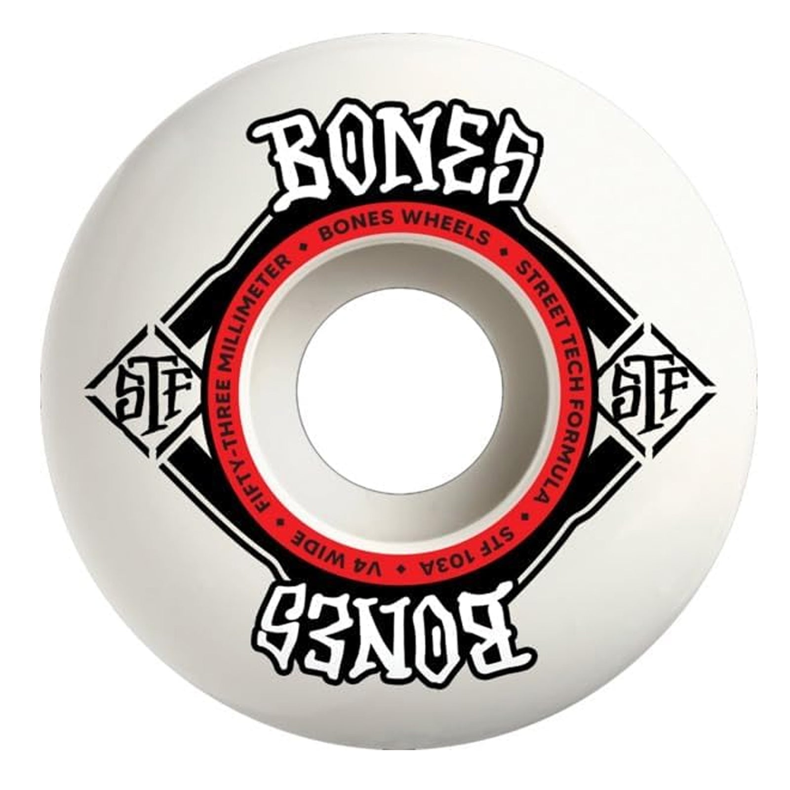 Bones Square Logo STF V4 53mm Skateboard Wheels - White/Red
