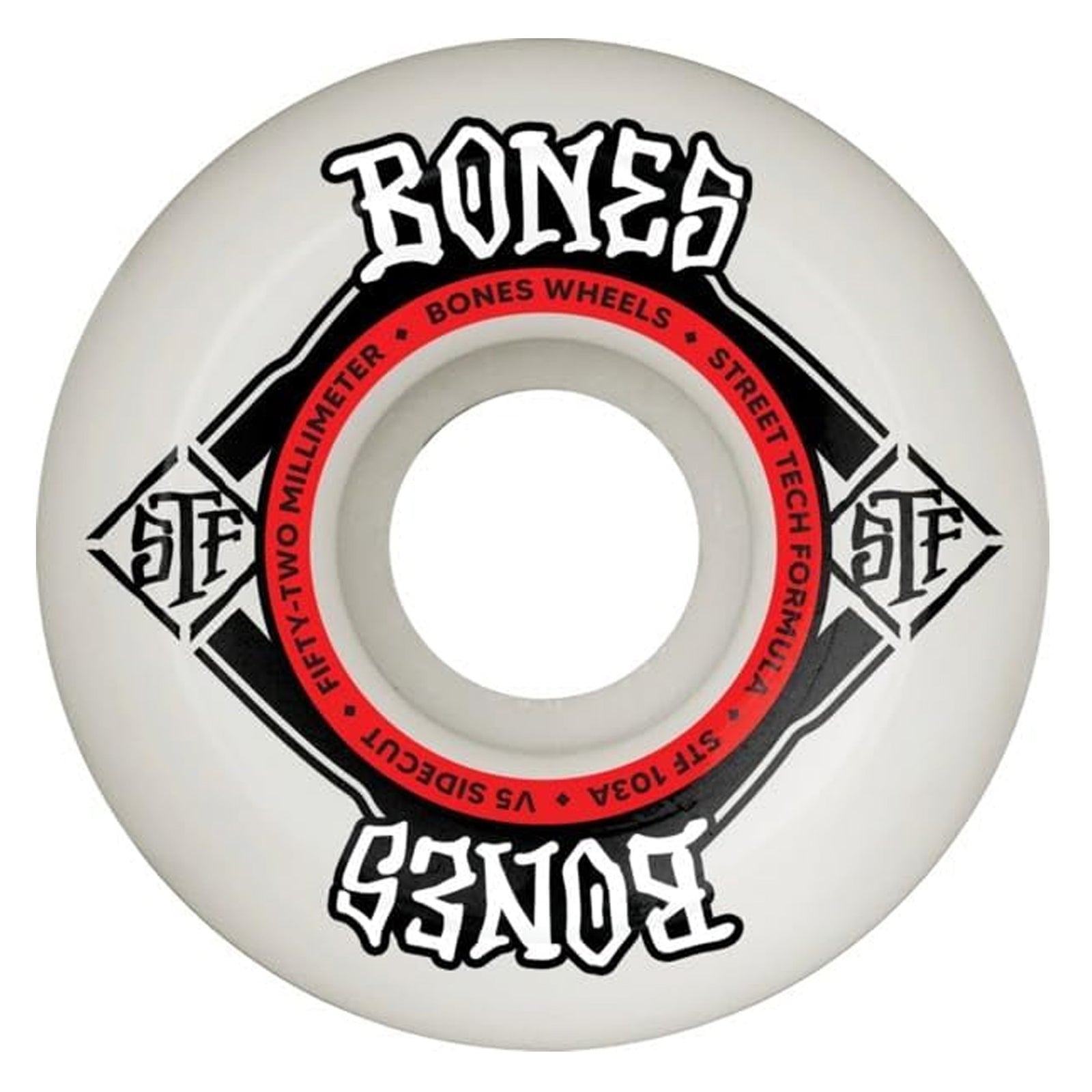 Bones Square Logo STF V5 52mm Skateboard Wheels - White/Red
