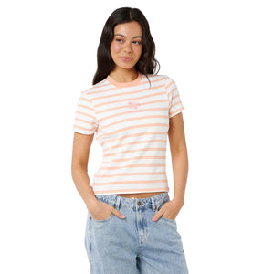 Rip Curl Half Moon Bay Fitted Women's S/S T-Shirt - Papaya Stripe