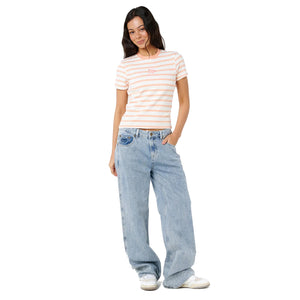 Rip Curl Half Moon Bay Fitted Women's S/S T-Shirt - Papaya Stripe