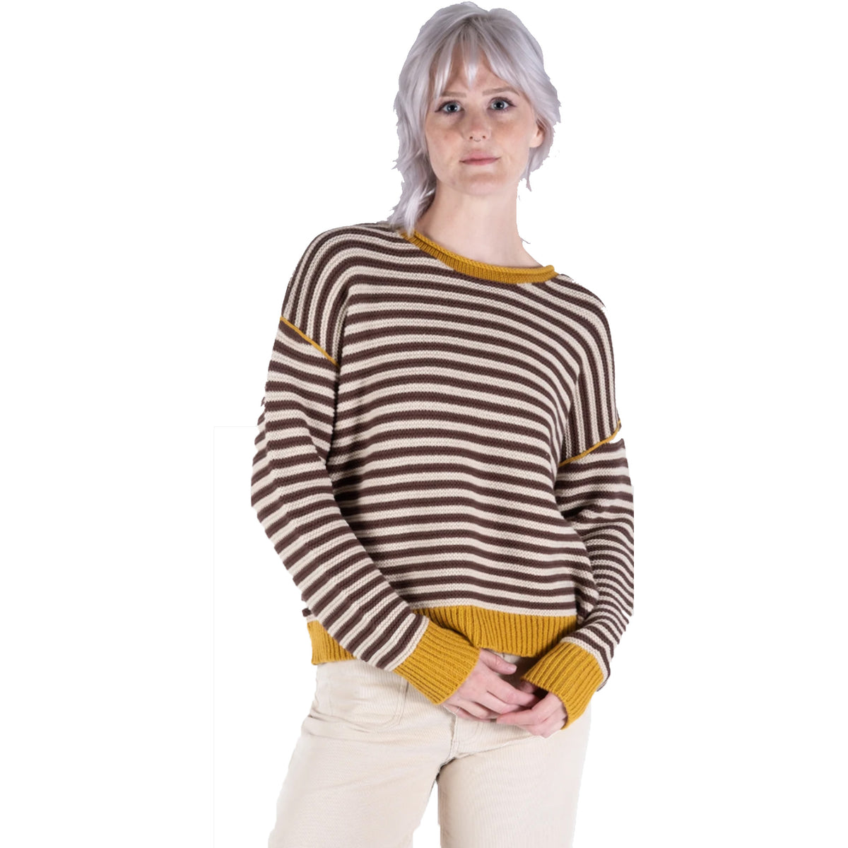 Jetty Ella Striped Women's L/S Sweater - Tan