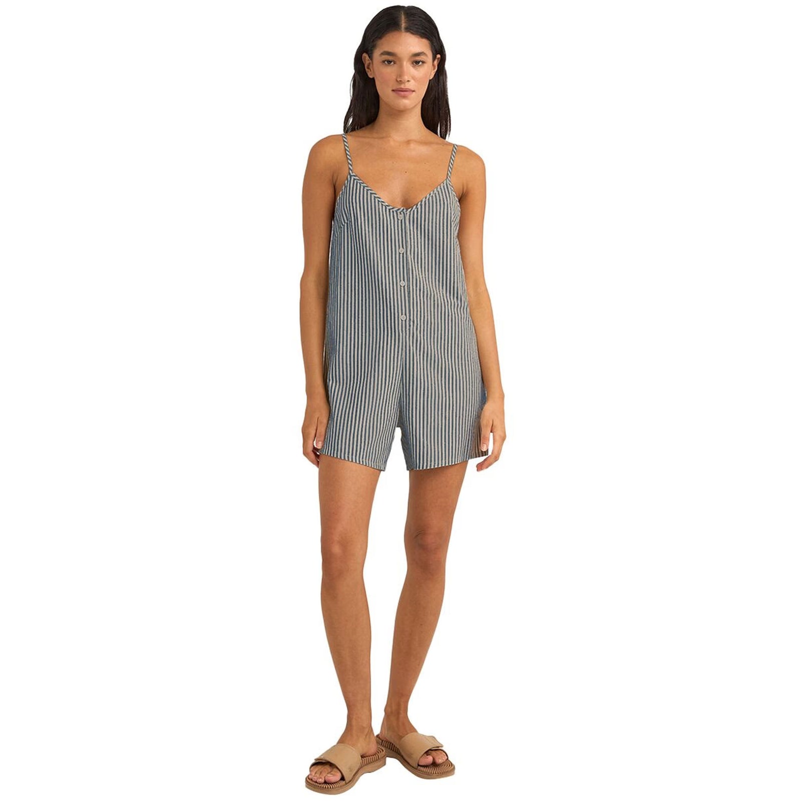 Rhythm Valley Stripe Adjustable Women's Romper - Blue