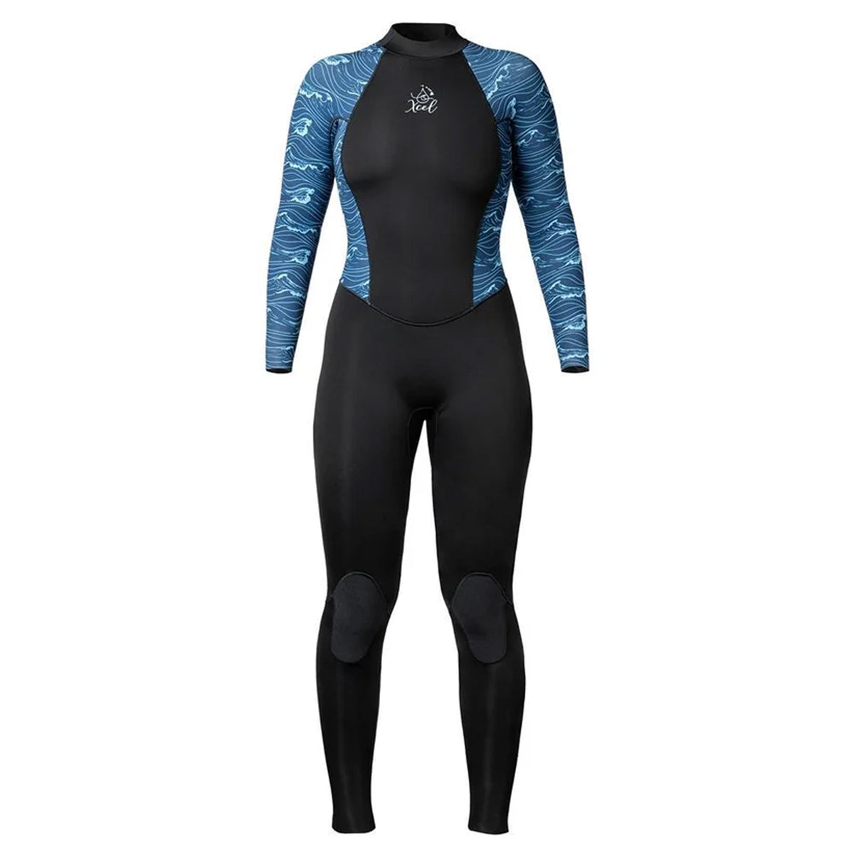 Xcel Ocean Ramsey Water Inspired Axis 3/2mm Back-Zip Women's Fullsuit Wetsuit - Black/Blue Waves