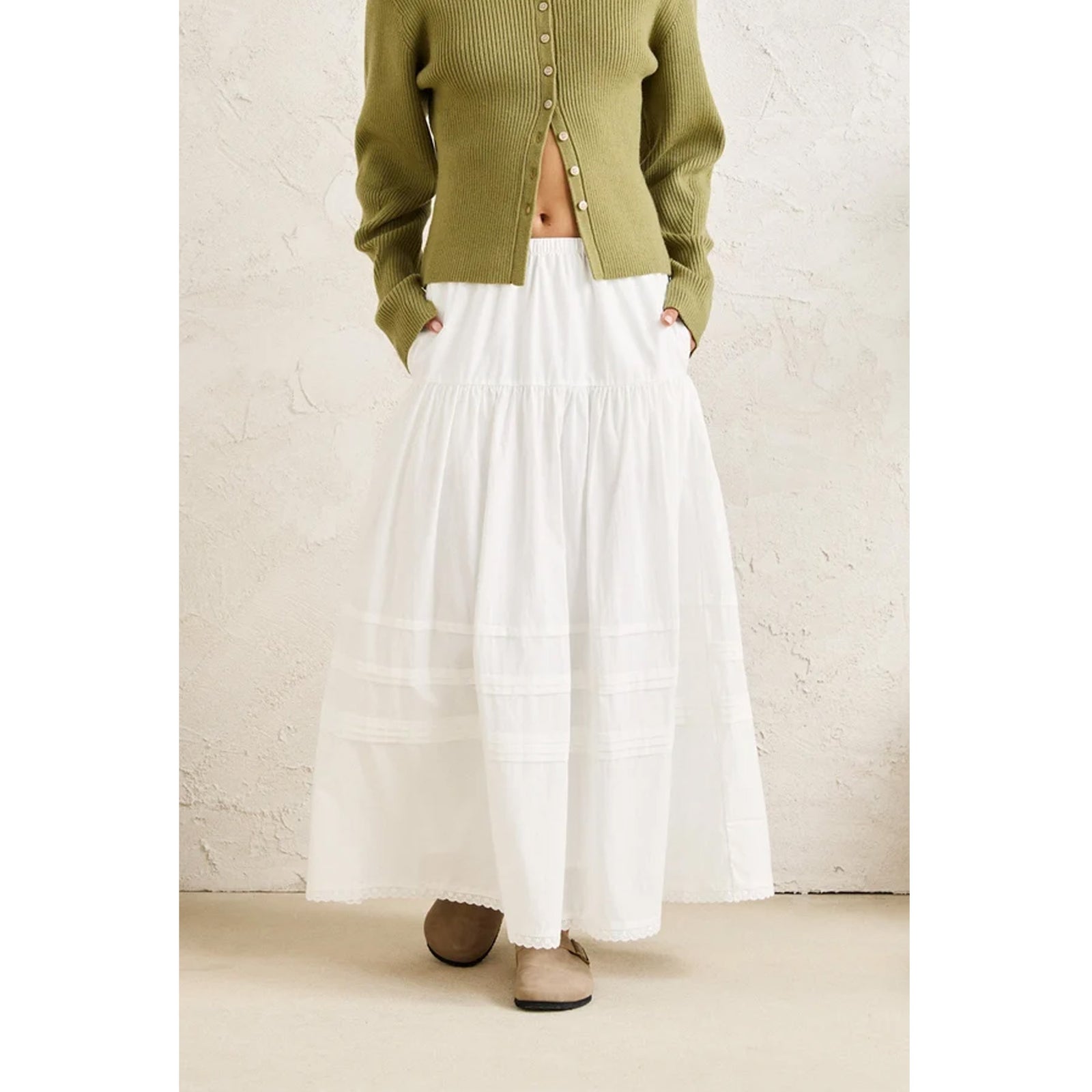 Rhythm Solene Ruffle Midi Men's Skirt - White